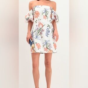 NWT Marchesa Notte Floral Puff Sleeve Dress Size 6